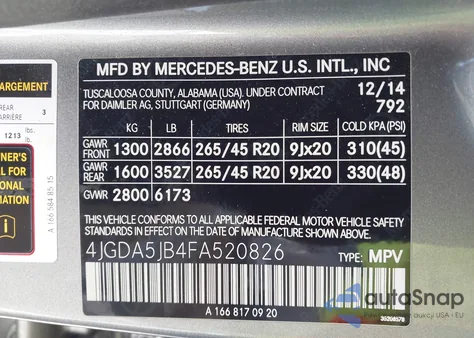 2015 Mercedes-Benz Ml 350 z USA, uszkodzony, nr VIN 4JGDA5JB4FA520826